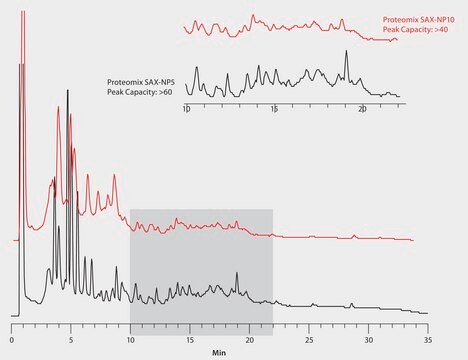 HPLC Analysis of E. coli Lysate on Proteomix&#174; SAX Columns, Particle Size Comparison application for HPLC