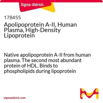 Apolipoprotein A-II, Human Plasma, High-Density Lipoprotein Native apolipoprotein A-II from human plasma. The second most abundant protein of HDL. Binds to phospholipids during lipoprotein metabolism. Displaces LCAT bound to lipoprotein.