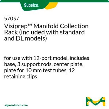 Gradilla de recogida de colectores Visiprep&#8482; (incluida con los modelos estándar y DL) for use with 12-port model, includes base, 3 support rods, center plate, plate for 10 mm test tubes, 12 retaining clips