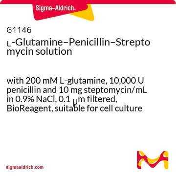 L-Glutamine–Penicillin–Streptomycin solution with 200 mM L-glutamine, 10,000 U penicillin and 10 mg steptomycin/mL in 0.9% NaCl, 0.1 &#956;m filtered, BioReagent, suitable for cell culture