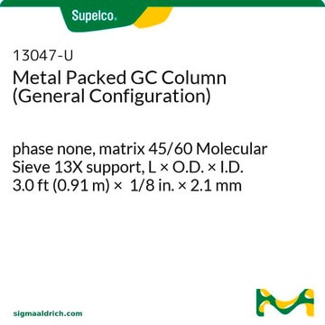 Metal Packed GC Column (General Configuration) phase none, matrix 45/60 Molecular Sieve 13X support, L × O.D. × I.D. 3.0&#160;ft (0.91&#160;m) × 1/8&#160;in. × 2.1&#160;mm