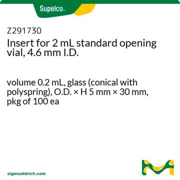 Insert pour flacon (vial) à ouverture standard de 2&nbsp;ml, D.I. de 4,6&nbsp;mm volume 0.2&#160;mL, glass (conical with polyspring), O.D. × H 5&#160;mm × 30&#160;mm, pkg of 100&#160;ea