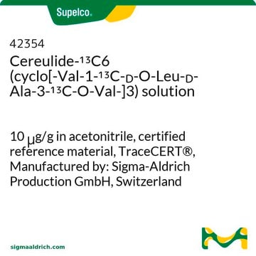 Cereulide-13C6 (cyclo[-Val-1-13C-D-O-Leu-D-Ala-3-13C-O-Val-]3) solution 10&#160;&#956;g/g in acetonitrile, certified reference material, TraceCERT&#174;, Manufactured by: Sigma-Aldrich Production GmbH, Switzerland