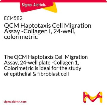 QCM Haptotaxis Cell Migration Assay -Collagen I, 24-well, colorimetric The QCM Haptotaxis Cell Migration Assay, 24-well plate -Collagen 1, Colorimetric is ideal for the study of epithelial &amp; fibroblast cell haptotaxis.