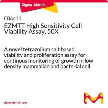 Test de viabilité cellulaire EZMTT à haute sensibilité, 50X A novel tetrazolium salt based viability and proliferation assay for continous monitoring of growth in low density mammalian and bacterial cell culture.