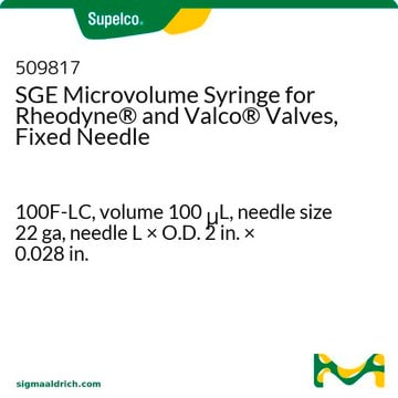 Seringue&nbsp;SGE à microvolume pour vannes Rheodyne&#174; et Valco&#174;, aiguille fixe 100F-LC, volume 100&#160;&#956;L, needle size 22 ga, needle L × O.D. 2&#160;in. × 0.028&#160;in.