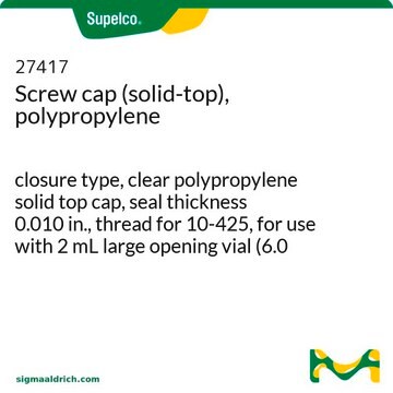 Screw cap (solid-top), polypropylene closure type, clear polypropylene solid top cap, seal thickness 0.010&#160;in., thread for 10-425, for use with 2 mL large opening vial (6.0 mm), pkg of 100&#160;ea