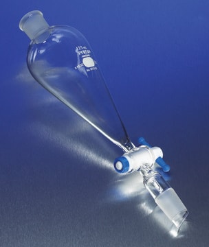 Pyrex&#174; Squibb separatory funnel, jointed top and bottom, PTFE stopcock capacity 125&#160;mL