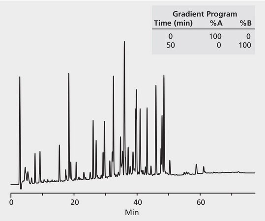 HPLC Analysis of Carboxymethylated Apohemoglobin (Horse) Tryptic Digest on Discovery&#174; BIO Wide Pore C18 application for HPLC