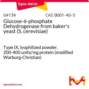 Glucose-6-phosphate&nbsp;déshydrogénase from baker’s yeast (S.&#160;cerevisiae) Type IX, lyophilized powder, 200-400&#160;units/mg protein (modified Warburg-Christian)