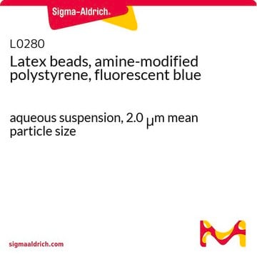 Latex beads, amine-modified polystyrene, fluorescent blue aqueous suspension, 2.0&#160;&#956;m mean particle size