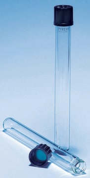 Pyrex&#174; glass culture tubes O.D. × L 26&#160;mm × 200&#160;mm, wall thickness 2.0&#160;mm, thread size 25&#160;mm , cap