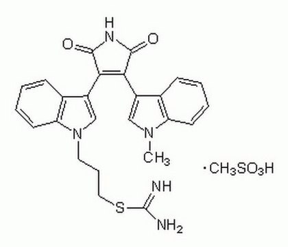 Ro-31-8220 A cell-permeable, reversible, competitive, and selective inhibitor of protein kinase C (PKC; IC&#8325;&#8320; = 10 nM) over CaM kinase II (IC&#8325;&#8320; = 17 &#181;M) and protein kinase A (IC&#8325;&#8320; = 900 nM).