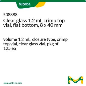 Flacons (vials) à sertir en verre transparent de 1,2&nbsp;ml, fond plat, 8&nbsp;×&nbsp;40&nbsp;mm volume 1.2&#160;mL, closure type, crimp top vial, clear glass vial, pkg of 125&#160;ea