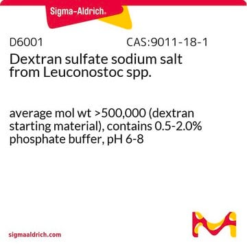 Sulfate de dextran sodium salt from Leuconostoc spp. average mol wt &gt;500,000 (dextran starting material), contains 0.5-2.0% phosphate buffer, pH 6-8