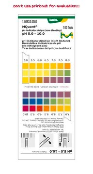 Bandelettes indicatrices de pH, pH 5,0 - 10,0 non-bleeding, colorimetric, pH range 5.0-10.0, graduations and accuracy accuracy: 0.5&#160;pH unit, MQuant&#174;