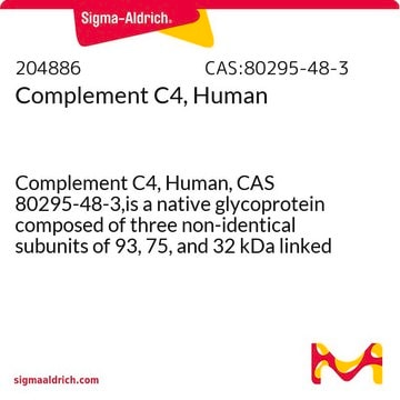 Dopełniacz C4, ludzki Complement C4, Human, CAS 80295-48-3,is a native glycoprotein composed of three non-identical subunits of 93, 75, and 32 kDa linked by disulfide bonds.