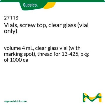 Vials, screw top, clear glass (vial only) volume 4&#160;mL, clear glass vial (with marking spot), thread for 13-425, pkg of 1000&#160;ea