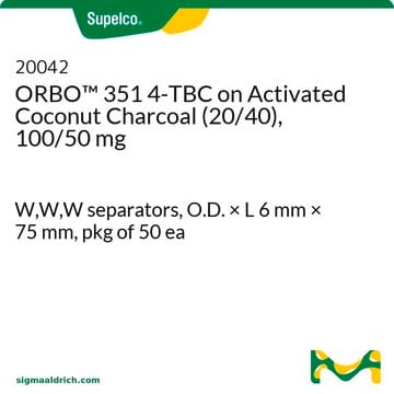 ORBO&#8482;&nbsp;351, 4-TBC sur charbon actif de noix de coco&nbsp;(20/40), 100/50&nbsp;mg W,W,W separators, O.D. × L 6&#160;mm × 75&#160;mm, pkg of 50&#160;ea