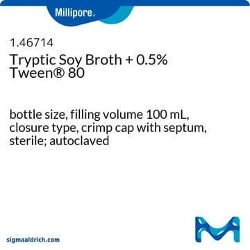 Flacons prêts à l'emploi de bouillon tryptone-soja with Tween&#174; 80 0.5&#160;%, bottle capacity 125&#160;mL, bottle filling volume 100&#160;mL, closure type, blue crimp cap and septum, box of 10&#160;bottles