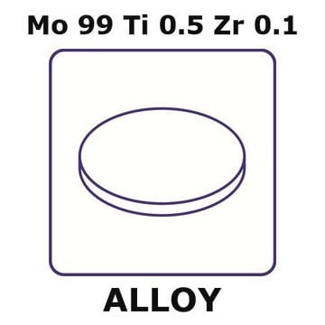 Molybdenum high temperature alloy tzm, Mo99Ti0.5Zr0.1 foil, 25mm disks, 0.125mm thickness, as rolled