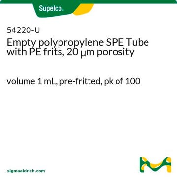 Tubo de SPE de polipropileno vacío con frita de PE, porosidad de 20 &#956;m volume 1&#160;mL, pre-fritted, pk of 100