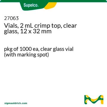 Vials, 2 mL crimp top, clear glass, 12 x 32 mm clear glass vial (with marking spot), pkg of 1000&#160;ea