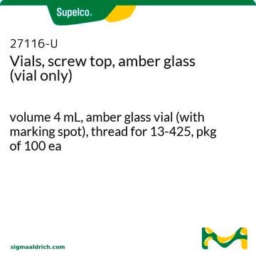 Fioles, bouchon à vis, verre ambré (fiole seule) volume 4&#160;mL, amber glass vial (with marking spot), thread for 13-425, pkg of 100&#160;ea