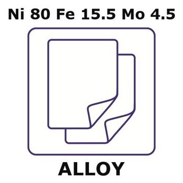 Nickel-iron-molybdenum alloy, Ni80Fe15.5Mo4.5 foil, 50 x 50mm, 0.5mm thickness, annealed