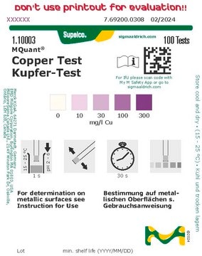 铜测试 colorimetric, 10-300&#160;mg/L (Cu), MQuant&#174;