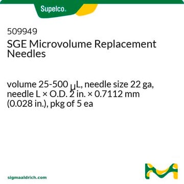 SGE Microvolume Replacement Needles volume 25-500&#160;&#956;L, needle size 22 ga, needle L × O.D. 2&#160;in. × 0.7112&#160;mm (0.028&#160;in.), pkg of 5&#160;ea