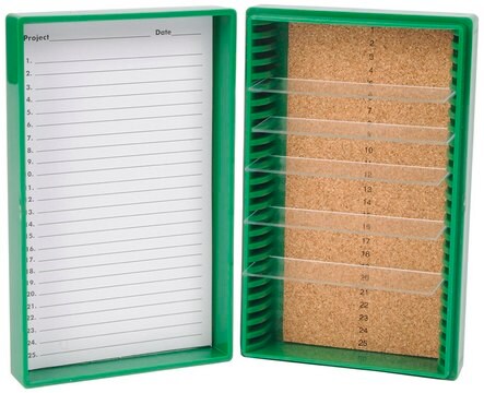 Premium slide box 25 place, cork lining, green plastic