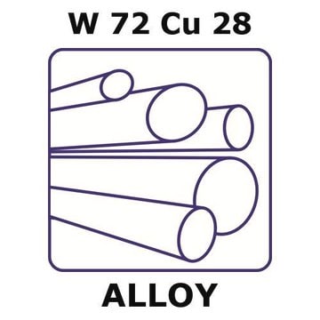 Tungsten-copper alloy, W72Cu28 100mm rod, 16.0mm diameter