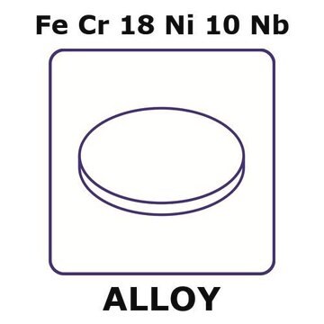 Stainless Steel - AISI 347 alloy, FeCr18Ni10Nb foil, 8mm disks, 0.1mm thickness, annealed