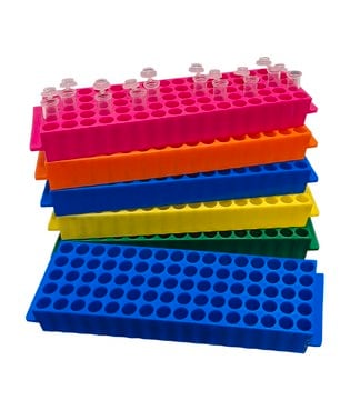 MTC&#8482; Bio Fraction CollectorTube Rack holds 80 x 1.5 /2.0 mL tubes, red, pack of 5&#160;ea