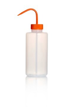 Azlon&nbsp;Square Shoulder Safety Wash Bottles With Driplok Vapor Venting wide-neck, low-density polyethylene bottle, orange polypropylene closure, capacity 1000&#160;mL