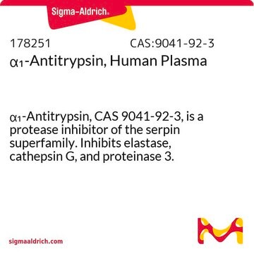 &#945;1-Antitrypsin, Human Plasma &#945;&#8321;-Antitrypsin, CAS 9041-92-3, is a protease inhibitor of the serpin superfamily. Inhibits elastase, cathepsin G, and proteinase 3.