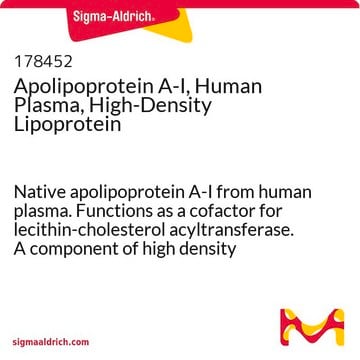 Apolipoprotein A-I, Human Plasma, High-Density Lipoprotein Native apolipoprotein A-I from human plasma. Functions as a cofactor for lecithin-cholesterol acyltransferase. A component of high density lipoprotein.