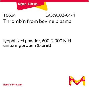 Trombina from bovine plasma lyophilized powder, 600-2,000&#160;NIH units/mg protein (biuret)