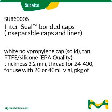 Systèmes de fermeture collés Inter-Seal&#8482; (bouchons et opercules inséparables) white polypropylene cap (solid), tan PTFE/silicone (EPA Quality), thickness 3.2&#160;mm, thread for 24-400, for use with 20 or 40mL vial, pkg of 100&#160;ea