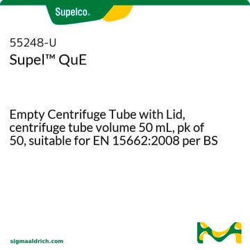 Supel&#8482; QuE Empty Centrifuge Tube with Lid, centrifuge tube volume 50&#160;mL, pk of 50, suitable for EN 15662:2008 per BS