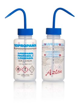 Azlon&nbsp;Multi-Lingual Unvented Wash Bottles label, Isopropanol (in EN, FR, DE, ES, Spanish), capacity 500&#160;mL