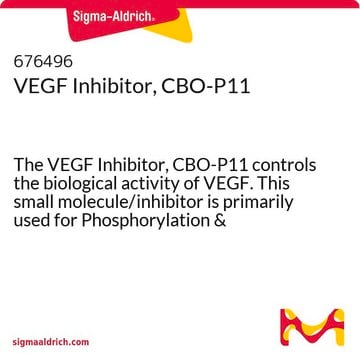 VEGF Inhibitor, CBO-P11 The VEGF Inhibitor, CBO-P11 controls the biological activity of VEGF. This small molecule/inhibitor is primarily used for Phosphorylation &amp; Dephosphorylation applications.