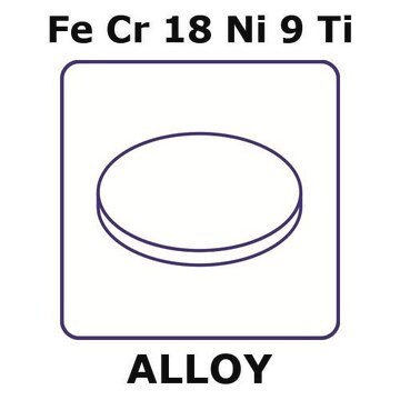 Stainless Steel - AISI 321 alloy, FeCr18Ni9Ti foil, 50mm disks, 0.25mm thickness, annealed