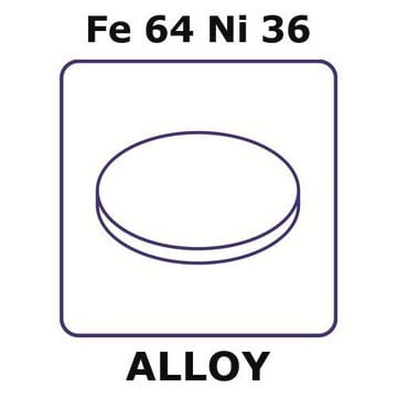 Invar&#174; - Controlled Expansion Alloy, Fe64Ni36 foil, 6mm disks, 0.08mm thickness, annealed