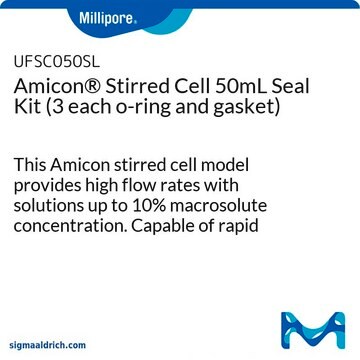 Amicon&#174; Dichtungskit für 50-ml-Rührzellen (jeweils 3 O-Ringe und Dichtungen) This Amicon stirred cell model provides high flow rates with solutions up to 10% macrosolute concentration. Capable of rapid concentration, or salt removal followed by concentration in the same unit.