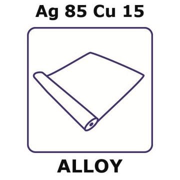 Silver-copper alloy, Ag85Cu15 foil, 10m coil, 1mm coil width, 0.007mm thickness, as rolled