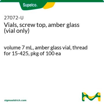 Vials, screw top, amber glass (vial only) volume 7&#160;mL, amber glass vial, thread for 15-425, pkg of 100&#160;ea