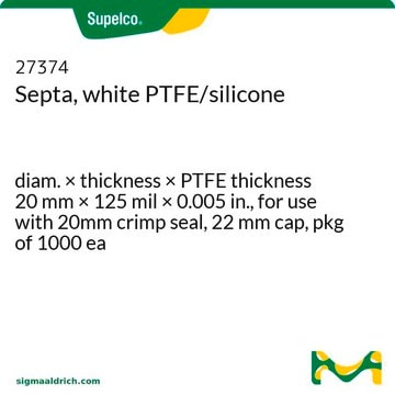 Septa, PTFE blanc/silicone diam. × thickness × PTFE thickness 20&#160;mm × 125&#160;mil × 0.005&#160;in., for use with 20mm crimp seal, 22&nbsp;mm cap, pkg of 1000&#160;ea