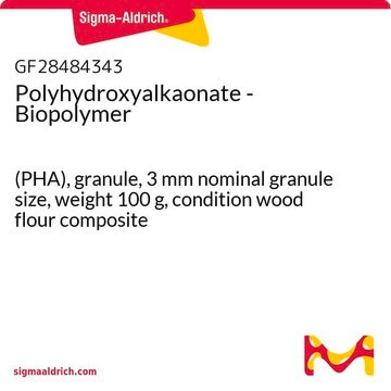 Polyhydroxyalkaonate - Biopolymer (PHA), granule, 3&#160;mm nominal granule size, weight 100&#160;g, condition wood flour composite